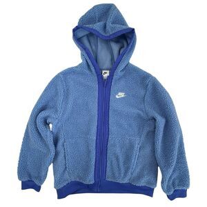 Nike Sportswear Sherpa Fleece Windrunner Big Kids XL Girl Boy Hooded Jacket Blue